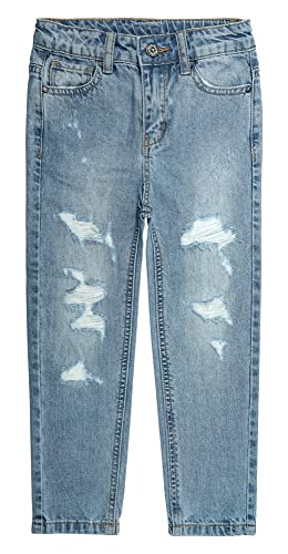 KIDSCOOL SPACE Jeans für große Mädchen,Gummiband innen zerrissene Löcher,Denimhose,Hellblau,16 von KIDSCOOL SPACE