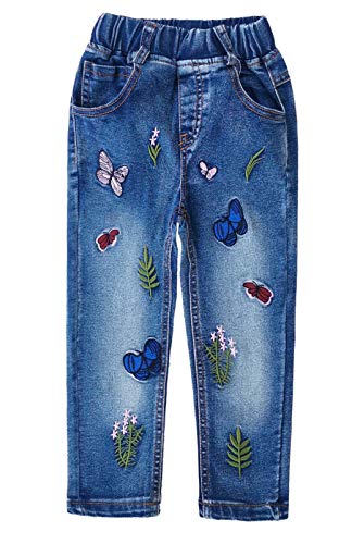 KIDSCOOL SPACE Jeanshose mit Grasstickerei für kleine Mädchen,Blau,11-12 Jahre von KIDSCOOL SPACE