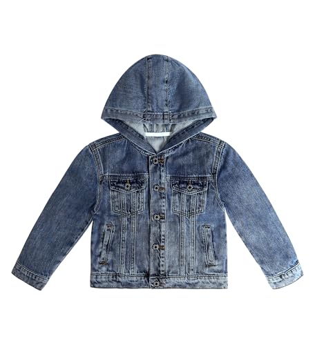 KIDSCOOL SPACE Jeansjacke für Jungen, schlichtes Design, Jeansjacke mit Kapuze für kleine und große Kinder, Mittelblau, 7–8 Jahre von KIDSCOOL SPACE
