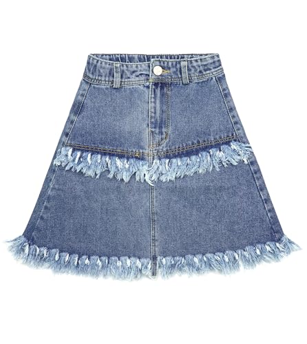KIDSCOOL SPACE Jeansrock für Baby-Mädchen, 2-lagiges, modisches, kurzes Jeanskleid mit Schnittkanten, Blau, 12–18 Monate von KIDSCOOL SPACE