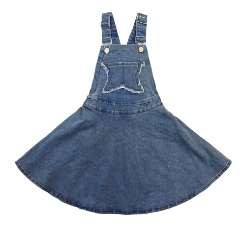 KIDSCOOL SPACE Jeansrock für Mädchen, Jeans-Overallkleid mit offenem Saum und Stern vorne für kleine und große Mädchen, Blau, 7–8 Jahre von KIDSCOOL SPACE