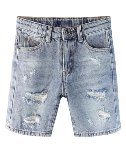 KIDSCOOL SPACE Jeansshorts für große Kinder, elastischer Bund innen mit Löchern, Sommer-Halbjeans, Hellblau, 10–11 Jahre von KIDSCOOL SPACE