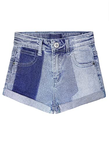 KIDSCOOL SPACE Jeansshorts große Mädchen,gerollter Saum,einfaches Design,niedliche Sommer-Denimhose,Blau,13-14 Jahre von KIDSCOOL SPACE