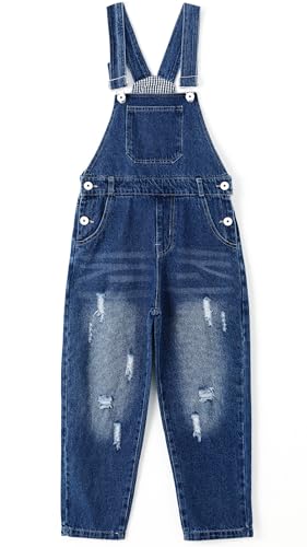 KIDSCOOL SPACE Junge Mädchen Süße Overalls, Modischer Overall aus gewaschenem Denim, Blau, 11–12 Jahre von KIDSCOOL SPACE