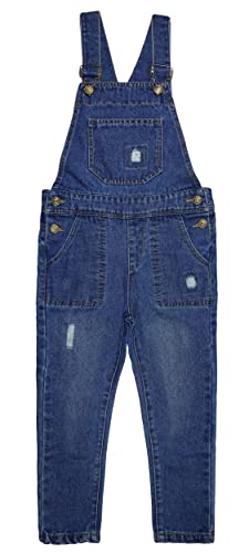 KIDSCOOL SPACE Jungen-Jeans-Overalls, gewaschene, zerrissene, große Latztaschen, modischer, weicher Denim-Overall, Blau, 13–14 Jahre von KIDSCOOL SPACE