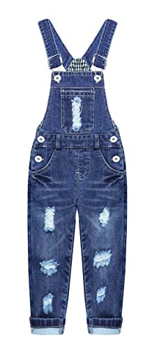 KIDSCOOL SPACE Jungen-Mädchen-Overalls, Zerrissener, gewaschener Denim-Jeans-Latzhose-Overall, Blau, 9-12 Monate von KIDSCOOL SPACE