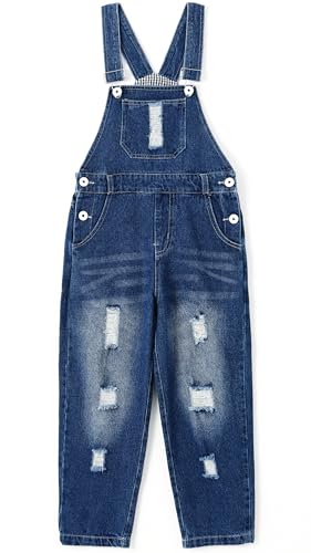KIDSCOOL SPACE Jungen-Mädchen-Overalls, zerrissene, gewaschene Denim-Jeans-Latzhose, Overall, Blau, 9-10 Jahre von KIDSCOOL SPACE