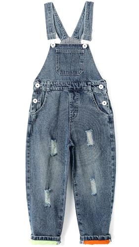 KIDSCOOL SPACE Jungen-Mädchen-Süße Overalls, Modischer Overall aus gewaschenem Denim, Blau, 5-6 Jahre von KIDSCOOL SPACE
