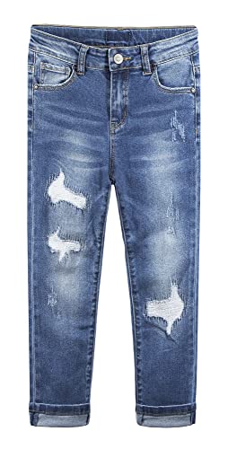 KIDSCOOL SPACE Kids Bird Shaped Ripped Holes Gummiband innen Slime Jeans,Blau,8-9 Jahre von KIDSCOOL SPACE