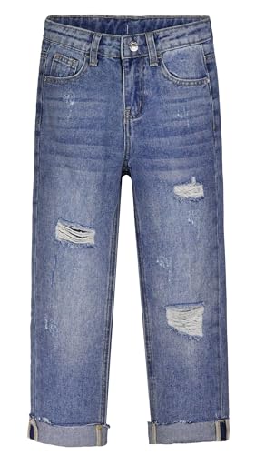 KIDSCOOL SPACE Kinder-Jeans mit zerrissenem Gummiband und aufgerolltem Schnitt mit ungesäumten Beinen,Blau,9-10 Jahre von KIDSCOOL SPACE