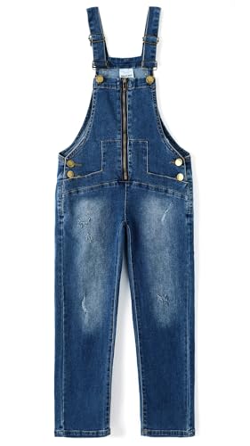 KIDSCOOL SPACE Kinder-Jungen-Mädchen-Jeans-Overalls mit verstellbaren Trägern und Reißverschluss, Blau, 11-12 Jahre von KIDSCOOL SPACE