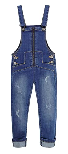 KIDSCOOL SPACE Kinder-Jungen-Mädchen-Jeans-Overalls mit verstellbaren Trägern und Reißverschluss, Blau, 9–10 Jahre von KIDSCOOL SPACE