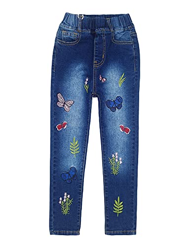 KIDSCOOL SPACE Kleine Mädchen Bestickte Grass Jeanshose,Blau,3-4 Jahre von KIDSCOOL SPACE