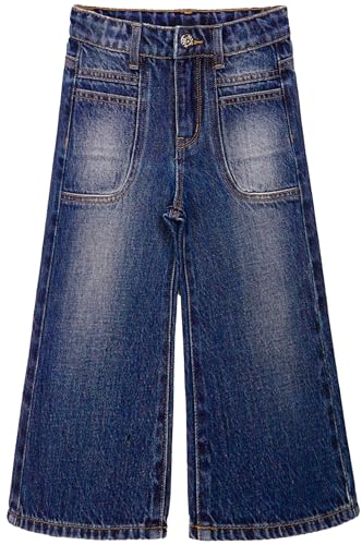 KIDSCOOL SPACE Kleine-Mädchen-Jeans, 12M-14T breiter Größenbereich Weitbein-Palazzo-Denimhosen, Dunkelblau, 5–6 Jahre von KIDSCOOL SPACE