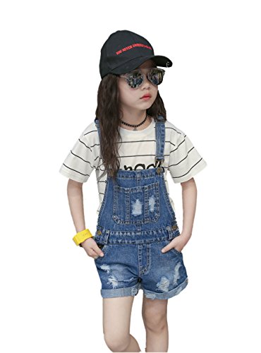 KIDSCOOL SPACE Kleines Mädchen Jean Mann, zerrissene Big Denim Shortalls, Blau, 12-13 Jahre von KIDSCOOL SPACE