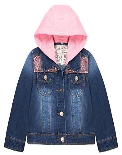 KIDSCOOL SPACE Kleines Mädchen Jeansjacke mit Kapuze, Jeansjacke mit Stickerei, Blau, 2-3 Jahre von KIDSCOOL SPACE