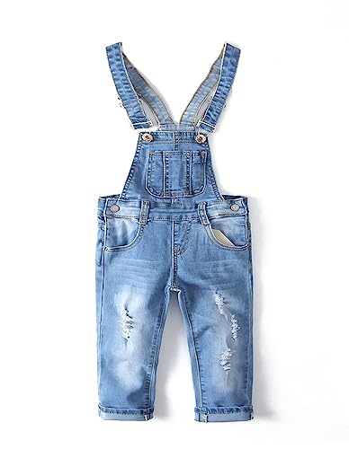 KIDSCOOL SPACE Kleines Mädchen Jungen Jeans Overall,Kleinkind Zerrissene Denim Süße Schmale Arbeitskleidung,Hellblau,18-24 Monate von KIDSCOOL SPACE