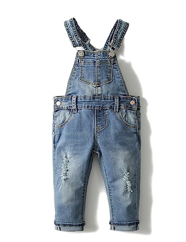 KIDSCOOL SPACE Kleines Mädchen Jungen Jeans Overall,Kleinkind Zerrissene Denim Süße Schmale Arbeitskleidung,Hellblau,4-5 Jahre von KIDSCOOL SPACE