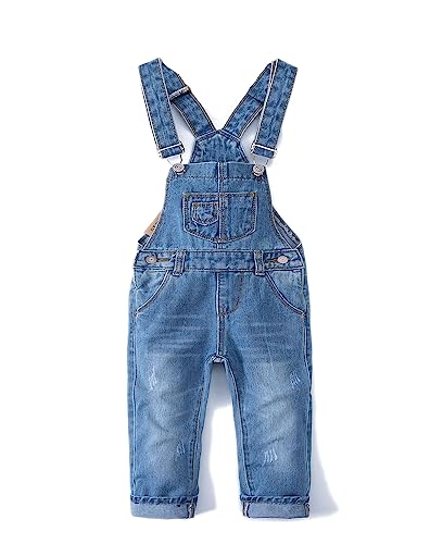 KIDSCOOL SPACE Kleines Mädchen Jungen Jeans Overall,Kleinkind Zerrissene Denim Süße Schmale Arbeitskleidung,Hellblau,9-12 Monate von KIDSCOOL SPACE