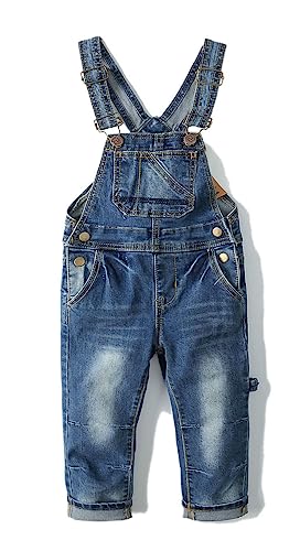 KIDSCOOL SPACE Kleines Mädchen Jungen Jeans Overall,Kleinkind Zerrissene Denim Süße Schmale Arbeitskleidung,Tiefes Blau,18-24 Monate von KIDSCOOL SPACE