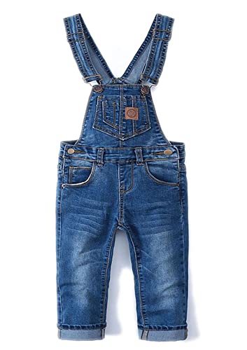 KIDSCOOL SPACE Kleines Mädchen Jungen Jeans Overall,Kleinkind Zerrissene Denim Süße Schmale Arbeitskleidung,Tiefes Blau,18-24 Monate von KIDSCOOL SPACE