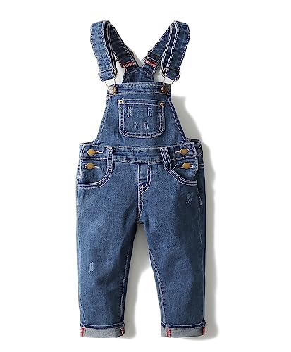 KIDSCOOL SPACE Kleines Mädchen Jungen Jeans Overall,Kleinkind Zerrissene Denim Süße Schmale Arbeitskleidung.Blau,4-5 Jahre von KIDSCOOL SPACE