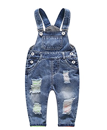 KIDSCOOL SPACE Latzhose mit zerrissenen Löchern für Babys und kleine Jungen/Mädchen,Blau,12-18 Monate von KIDSCOOL SPACE