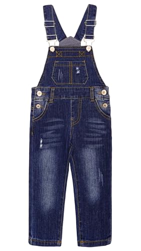 KIDSCOOL SPACE Little Boys Slim Fit Jeans,Ripped Big Bib Pocket Fashion Denim Overalls,Deep Blue,3-4 Years von KIDSCOOL SPACE