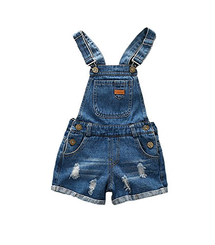 KIDSCOOL SPACE Little Girl Jeans-Latzhose,Big Ripped Denim Shortalls,Blau,7-8 Jahre von KIDSCOOL SPACE