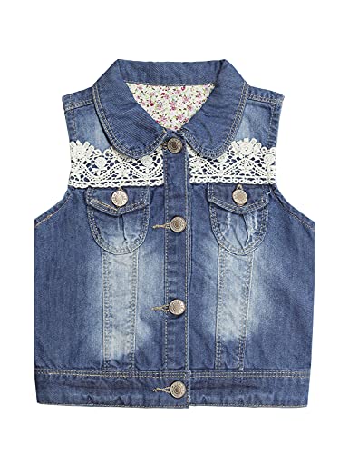 KIDSCOOL SPACE Little Girl Jeansweste,Junior Denim Weste Tops,Blau,4-5 Jahre von KIDSCOOL SPACE