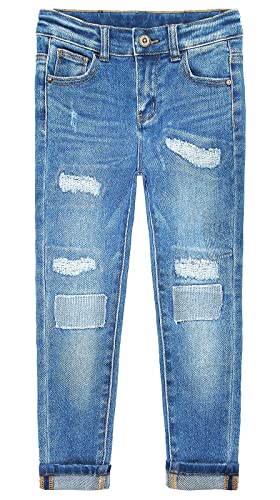 KIDSCOOL SPACE Mädchen, Jungen, Kinder, zerrissen, elastisches Band, innen, geflickte, schmale Jeans, Blau, 9–10 Jahre von KIDSCOOL SPACE