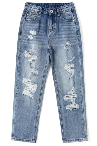 KIDSCOOL SPACE Mädchen/Jungen Elastikband mit ausgefransten Kanten innen verwaschene, zerrissene Slim Jeans,Blau,5-6 Jahre von KIDSCOOL SPACE