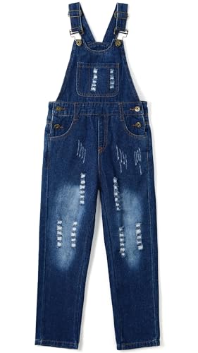 KIDSCOOL SPACE Mädchen Classic Big Bib Ripped Holes Jeans Latzhose,Blau,4-5 Jahre von KIDSCOOL SPACE