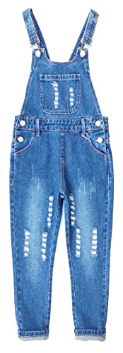 KIDSCOOL SPACE Mädchen Classic Big Bib Ripped Holes Jeans Latzhose,Blau,5-6 Jahre von KIDSCOOL SPACE