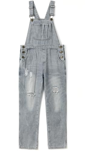 KIDSCOOL SPACE Mädchen-Denim-Latzhose,Little Big Kid Zerrissene Jeans-Arbeitskleidung,Hellgrau,10-11 Jahre von KIDSCOOL SPACE