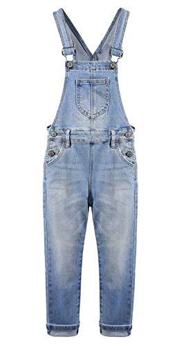 KIDSCOOL SPACE Mädchen Denim Overlls,Little Big Kid Washed Slim Jeans Arbeitskleidung,Hellblau,5-6 Jahre von KIDSCOOL SPACE