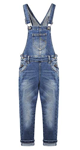 KIDSCOOL SPACE Mädchen Denim Overlls,Little Big Kid Washed Slim Jeans Arbeitskleidung,Tiefblau,11-12 Jahre von KIDSCOOL SPACE