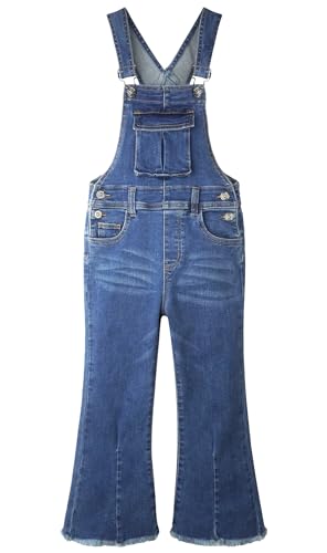 KIDSCOOL SPACE Mädchen-Denim-Schlag-Overall, 3D-Akkordeon-Taschen mit tiefem Absatz, Schlagjeans-Jeans-Latzhose, 20 von KIDSCOOL SPACE