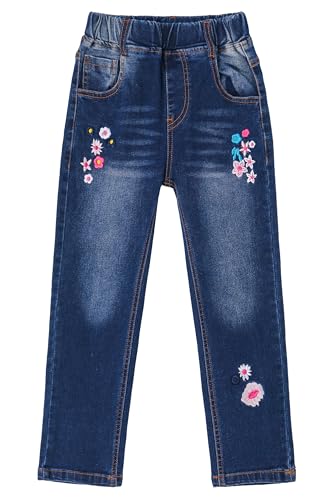 KIDSCOOL SPACE Mädchen Gestickte Kleine Blumendekor Slim Jeanshose,Blau,14-15 Jahre von KIDSCOOL SPACE