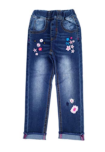 KIDSCOOL SPACE Mädchen Gestickte Kleine Blumendekor Slim Jeanshose,Blau,5-6 Jahre von KIDSCOOL SPACE