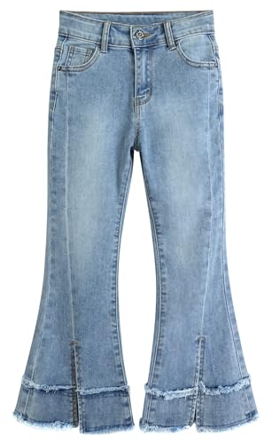 KIDSCOOL SPACE Mädchen-Jeans, geteilter Saum mit Zwei Kanten, hochelastischer Denim-Schlaghose, Hellblau, 9–10 Jahre von KIDSCOOL SPACE