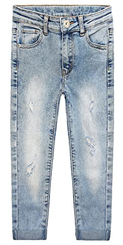 KIDSCOOL SPACE Mädchen-Jeans, schmal, zerrissene Löcher, Pailletten, Sterne,Blau,9-10 Jahre von KIDSCOOL SPACE