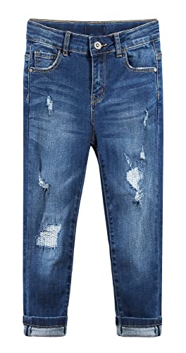 KIDSCOOL SPACE Mädchen-Jeans, schmal, zerrissene Löcher, Pailletten, Sterne,Tiefblau,7-8 Jahre von KIDSCOOL SPACE