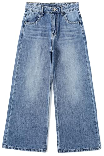 KIDSCOOL SPACE Mädchen Jeans,Kid Wide Leg Slim Fit Fashion Denim Jeans Hosen,Hellblau,5-6 Jahre von KIDSCOOL SPACE
