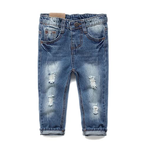 KIDSCOOL SPACE Mädchen Jeans,Little Big Girl Ripped Holes Denim Hose,Hellblau,8 von KIDSCOOL SPACE