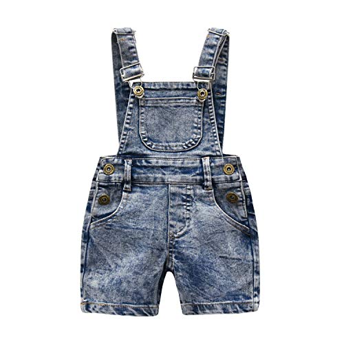 KIDSCOOL SPACE Mädchen Jungen Big Bib Ripped Jeans Sommer Shortall,Blau,4-5 Jahre von KIDSCOOL SPACE