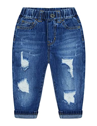 KIDSCOOL SPACE Mädchen Jungen Jeans,Little Kid Gummiband innen zerrissene Jeanshose,Blau,12-18 Monate von KIDSCOOL SPACE