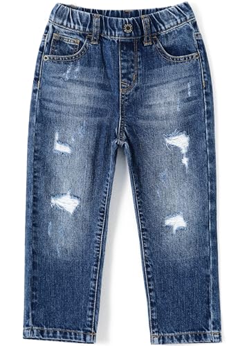 KIDSCOOL SPACE Mädchen Jungen Jeans,Little Kid Gummiband innen zerrissene Jeanshose,Blau,3-4 Jahre von KIDSCOOL SPACE
