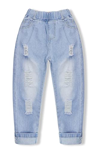 KIDSCOOL SPACE Mädchen Jungen Jeans,Zerrissene LässigeDenim Hosen Mit Elastischer Taille Für Kinder,Hellblau,13-14 Jahre von KIDSCOOL SPACE