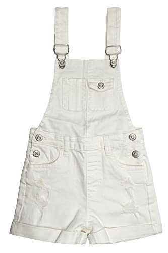 KIDSCOOL SPACE Mädchen Jungen Jeans Shorts,Zerrissene,verstellbare Träger,Sommer Denim Shortalls,Weiß,11-12 Jahre von KIDSCOOL SPACE